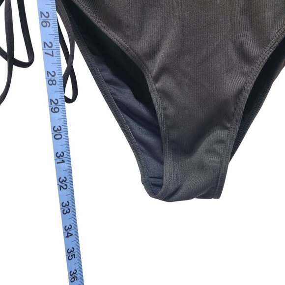 Summer Mae Black Ruched Side One Piece Swimsuit Size M Adjustable Drawstring - Picture 7 of 9